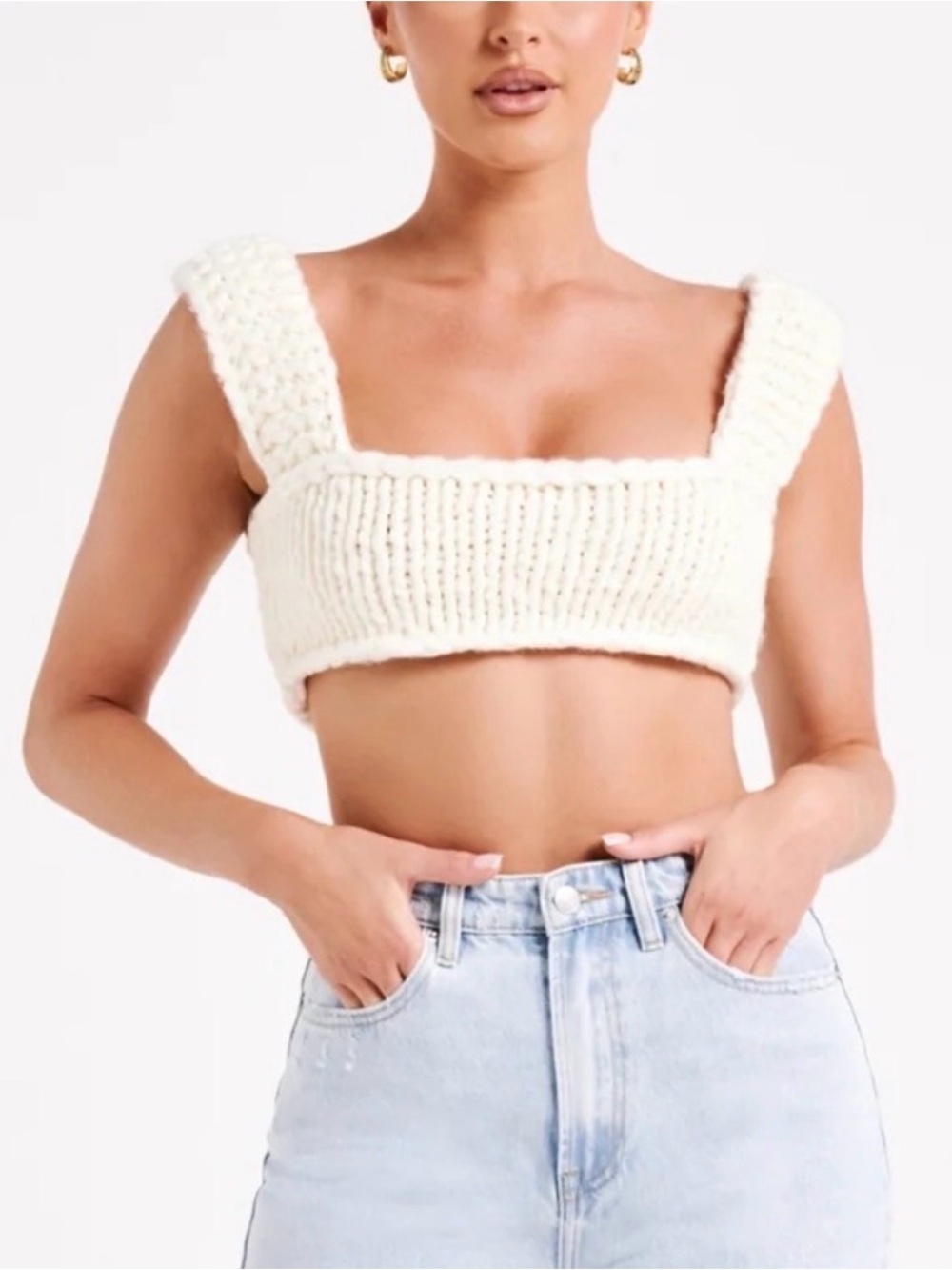 NWT MESHKI Ninetta Chunky Knit Bralette Crop Top Ivory Size L